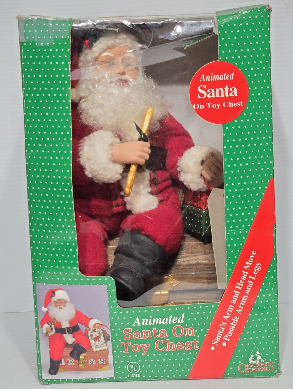 Animated Santa on Toy Chest Holiday Figurine Holiday Creations